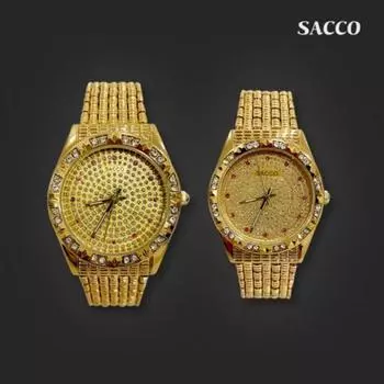 Золотые наручные часы Saco, аналоговые металлические часы для пар, комплект с покрытием, водонепроницаемые часы для мужчин, женщин и девочек, популярные корейские часы