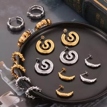 Золотые нишевые персонализированные универсальные серьги-гвоздики C-образной формы геометрические серьги из титановой стали с позолотой дизайн серьги комплект для женщин