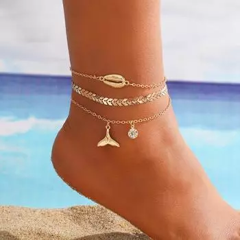 Золотые пляжные цепочки на щиколотку, регулируемые многослойные цепочки на щиколотку, набор золотых цепочек на щиколотку для женщин A