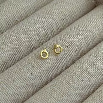 Золотые полые серьги-гвоздики с кольцами, женские небольшие и простые геометрические круглые серьги