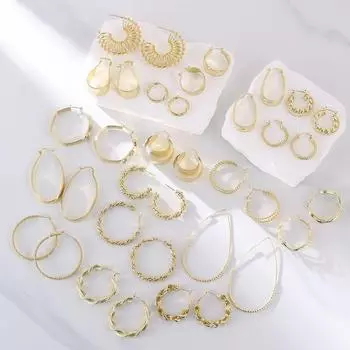 Золотые простые серьги-кольца - Light Luxury, гонконгский и западный стиль, серебряная игла TE01058