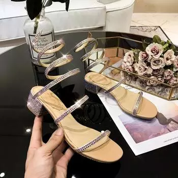 Золотые роскошные атласные босоножки в форме змеи со стразами, женские летние туфли на высоком каблуке 34 золотой