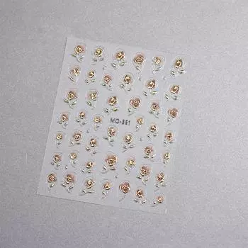 Золотые розы цветы 3D самоклеящиеся наклейки для дизайна ногтей высококачественные модные маникюрные наклейки аксессуары B