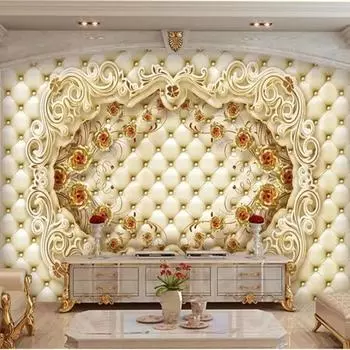 Золотые розы обои роскошные мягкие 3d настенные фрески гостиная спальня телевизор фон обои домашний декор 200 cm(W) x 140 cm(H)