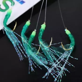 Золотые Sabiki Sea Fishing Rigs Приманки Золотые крючки для рыбалки Зеленые резиновые приманки Морская рыбалка 13