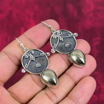 Золотые серьги Apache Pyrite, ювелирные изделия из стерлингового серебра 925 пробы, серьги с драгоценными камнями, подарок для нее, изящные ювелирные изделия ручной работы 2.24 Inches золотистый