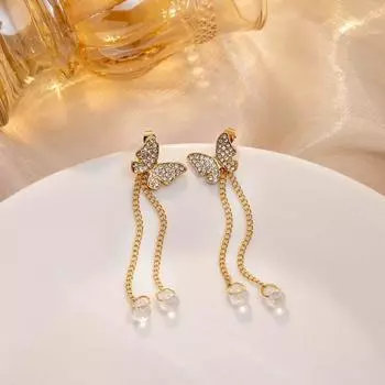 Золотые серьги-подвески «Бабочка» с подвеской «Бабочка» Подарки StyleB
