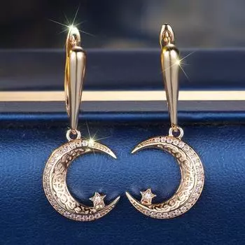 Золотые серьги-подвески с лунными звездами для женщин из циркона, повседневные этнические украшения золотой