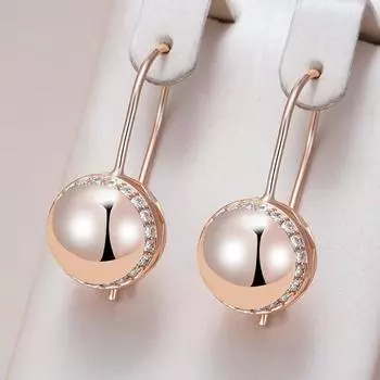 Золотые серьги-подвески в форме шара для женщин Серьги из белого циркония Бижутерия Глянцевые геометрические повседневные украшения золотой