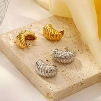 Золотые серьги премиум-класса из нержавеющей стали с резьбой, легкие роскошные женские спиральные трендовые серьги из нержавеющей стали