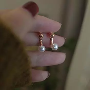 Золотые серьги с бусинами, женские, легкие, роскошные, нишевого дизайна, с имитацией жемчуга, серьги с застежкой-молнией сзади, тонкие серьги с открытым лицом