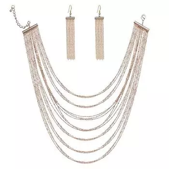 Золотые серьги с кисточками и ожерельем, комплект женских многослойных ювелирных изделий, модные аксессуары as the picture