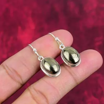 Золотые серьги с пиритом, ювелирные изделия ручной работы из драгоценных камней, серьги из стерлингового серебра 925 пробы, антикварные ювелирные изделия, для подарка на помолвку 1.50 Inches золотистый