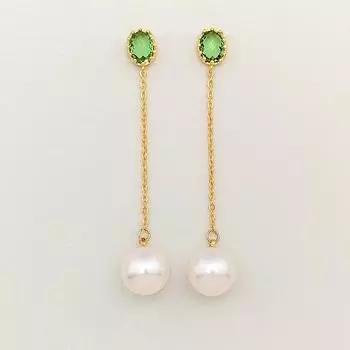 «Золотые серьги с жемчугом, покрытые медью, с элегантными серебряными иглами» TE01566