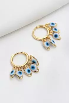 Золотые серьги Шакира с бусинами от сглаза