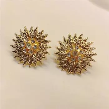 Золотые серьги со стразами в виде подсолнуха, модные серьги без пирсинга, новые популярные серьги-клипсы
