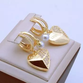 Золотые серьги в форме сердца для женщин, новинка 2024 года, модные серьги с кубическим цирконием, модные вечерние ювелирные аксессуары золотой