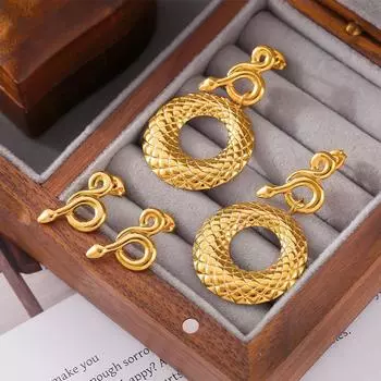Золотые серьги в форме змеи большого размера, креативный трендовый дизайн, серьги из нержавеющей стали с покрытием из 18-каратного золота в стиле ретро
