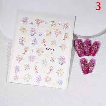 Золотые серебряные цветущие фейерверки наклейки для ногтей 3D голографические слайдеры на год Рождество праздник клейкая наклейка маникюр украшения