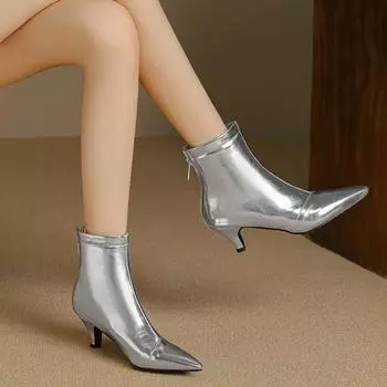 Золотые серебряные модные туфли для сцены для женщин с острым носком на высоком каблуке-рюмочке, ботильоны на молнии, короткие ботильоны больших размеров 6