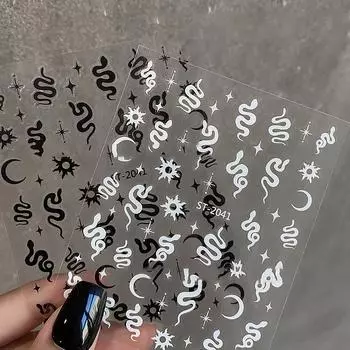 Золотые серебряные наклейки для ногтей «Денежная змея», «Солнце, Луна, звезда», высококачественные новые бронзирующие слайдеры для ногтей, декор для маникюра своими руками белый