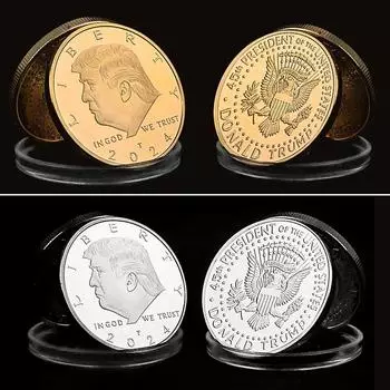 Золотые/серебряные памятные монеты ОРЕЛ президента США Дональда Трампа 2024 года. Монеты «Верни Америку вспять», сувенир «МЫ ВЕРИМ В БОГА» серебряный