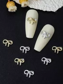 Золотые серебряные подвески-бантики для ногтей 10 шт. 3D-украшения для дизайна ногтей из сплава своими руками 2025 подарок для девочек