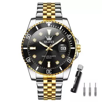 Золотые серебряные популярные водонепроницаемые часы Olevs черные аналоговые кварцевые деловые часы черные стильные часы из нержавеющей стали дата простые большие модные часы с циферблатом