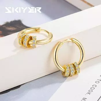 Золотые, серебряные серьги с цирконием для женщин, серьги-кольца в стиле хип-хоп, аксессуары для вечеринок
