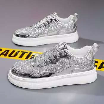 Золотые серебряные туфли мужские и женские весенние и осенние пары лакированные глянцевые туфли для досок мужские корейские версии прилив интернет знаменитости повседневная обувь 37 золотой