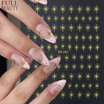 Золотые серебряные звезды 3D наклейки для ногтей Цветочные растения Наклейки для дизайна ногтей Цветочные листочки Весенние слайдеры Маникюрный декор