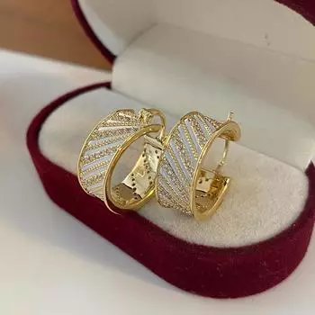 Золотые широкие микро-инкрустированные серьги с эмалью высшего качества, пряжки для ушей в стиле «Такой же легкий люкс» золотой