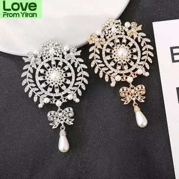 Золотые Стразы Кристалл Цветок Броши Для Женщин Модные Капли Жемчужные Броши Булавки Свадебные Украшения Для Вечеринки Шарм Подарки