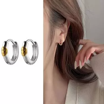 Золотые винтажные серьги со смайликом, контрастирующие с модным дизайном и элегантными круглыми серьгами