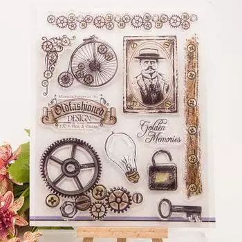 Золотые воспоминания, винтажный джентльменский механизм, прозрачный силиконовый штамп для печати, DIY фото штамп 1pcs