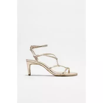 Золотые женские босоножки на каблуке