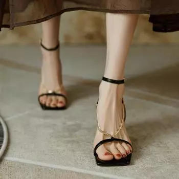 Золотые женские модные сандалии, туфли на шпильке с открытым носком, босоножки с открытым носком на цепочке, 35
