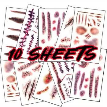 Zombie Scars Tattoos with Fake Scab Bloody Makeup Fool s Day Prank Props Party Decoration Wound Scary Sticker for Cosplay Costum