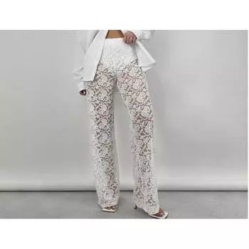 Zone Thick Tube Slimming Trousers High Waist Casual Lace White S