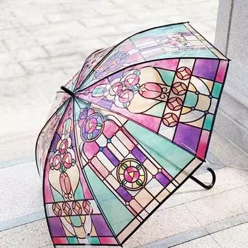 Зонт автоматический японский 23-дюймовый церковный стеклянный зонт прозрачный POE прямой шест длинная ручка солнечный зонт стеклянный красочный узор One Size