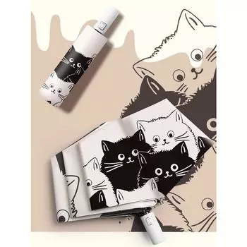 Зонт автоматический солнцезащитный черный с покрытием милый кот трехскладной зонт Rai Umbrella