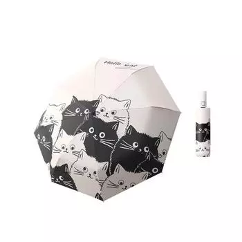 Зонт автоматический солнцезащитный с черным покрытием милый кот трехскладной зонт дождевик портативный дорожный зонт