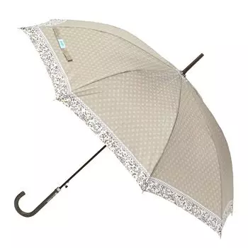 Зонт Basic Standard Long Cute Leather Jump Fiberglass Dots Floral Beige, женский, дизайн, стильный, ручка, 58 см, One-Touch Umbrella, прочный,