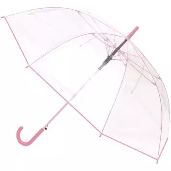 Зонт Basic Standard Vinyl Transparent Jump Large Glass Fiber Pink, зонт, 65 см, ветрозащитный, ударопрочный, ребристый, стильный,
