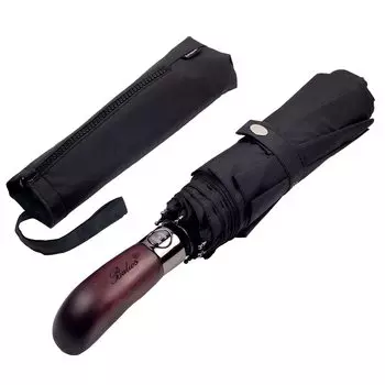 Зонт British Umbrella в GQ Красивая ручка из натурального дерева British Balios Двойной складной зонт Зонт ветрозащитный 65 см 8 спиц 395 г Автоматический Для чёрный