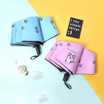 Зонт Cartoon Cat, тройной складной ручной зонт, черное покрытие, солнцезащитный крем Paraguas Plegable
