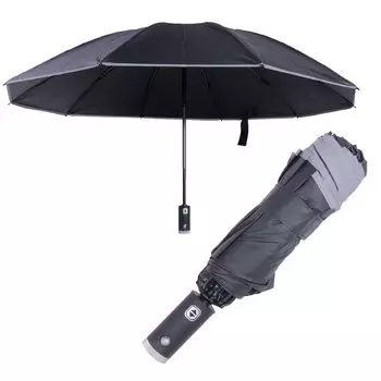 Зонт CAWKAY со светодиодной подсветкой, складной, 10 ламп, защита от тепла, ветра, солнца, ультрафиолета, ночной реверс, автоматический свет, зонт, спицы, светящийся, блокирующий, экранирующий, устойчивый, чёрный