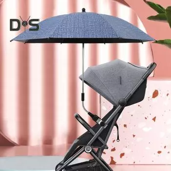 Зонт для коляски с зажимом UPF 50+ Защита от солнца Регулируемый водонепроницаемый ветрозащитный универсальный уличный зонт с защитой от ультрафиолета Зонт для коляски Зонт от солнца темно-синий