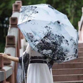 Зонт для защиты от солнца, распылитель воды, зонт в китайском стиле, USB перезаряжаемый, блокирующий УФ-лучи, ветрозащитный складной зонт для путешествий A