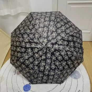 Зонт Хризантема Автоматический Солнечный Дождливый Двойного Назначения Женский Черный Резиновый Солнцезащитный Зонт Тройной Складной Солнцезащитный Зонт